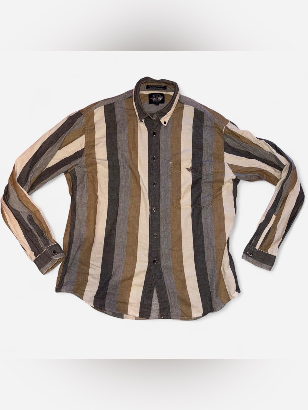 vtg 90s striped long sleeve button-up - dockers, sz lg 100% cotton MADE IN USA